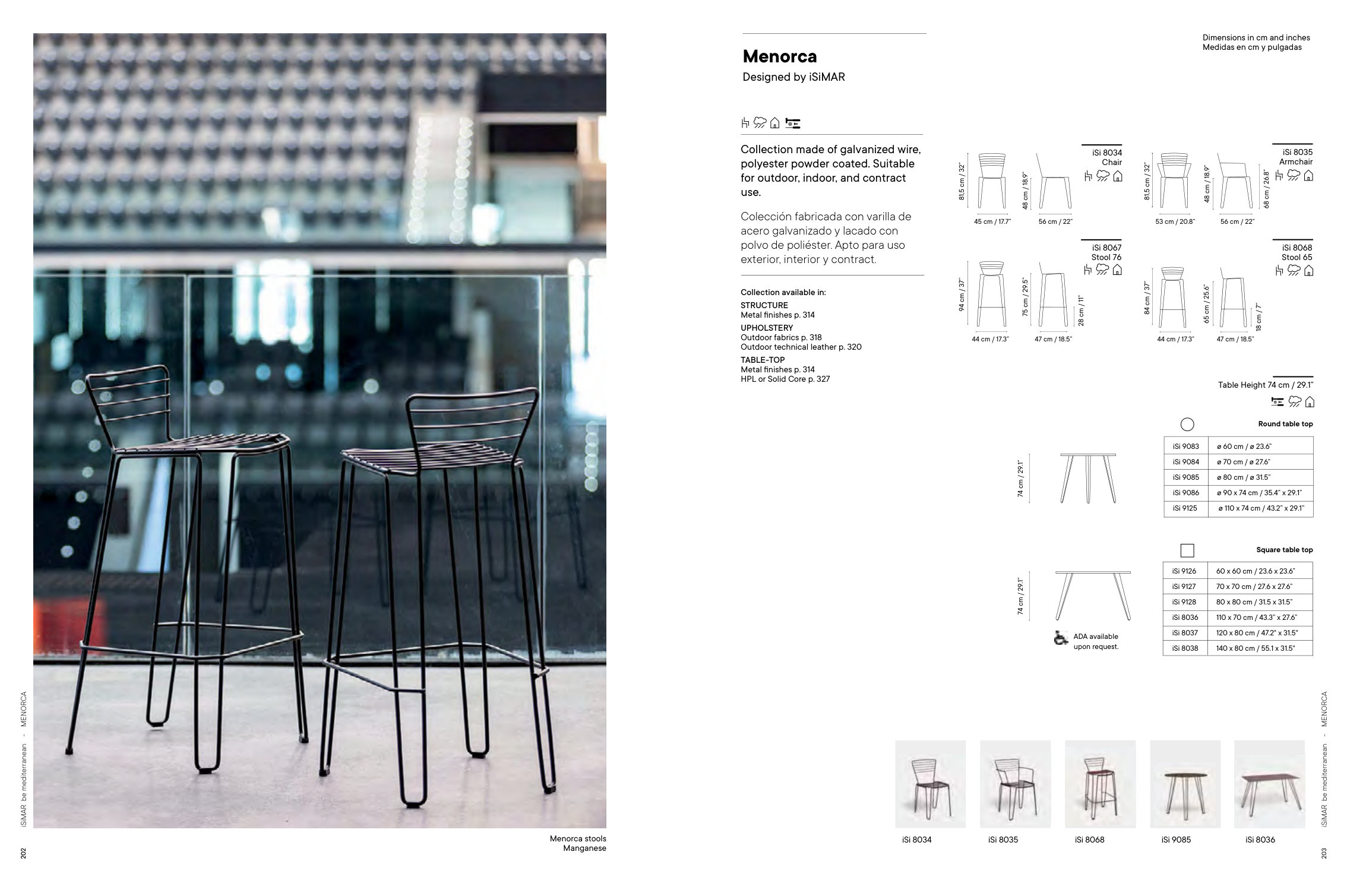Menorca Table 120×80 H74 — as printed in iSiMAR — Catalogue 2026