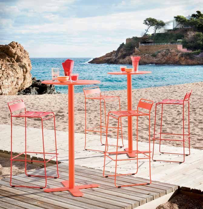 Antibes Tables & Portofino Stools / Vitamin orange RAL 2004 — iSiMAR catalogue photography