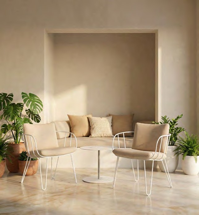 Olivo poltrona fluffy cushion / Ibiza white RAL 9016 / Panama Fossil — iSiMAR catalogue photography